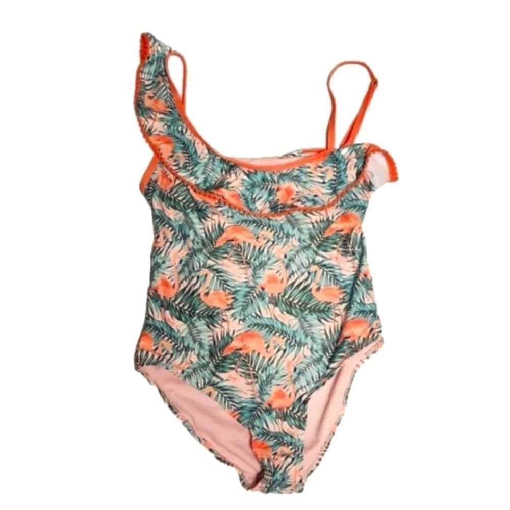 Juicy Couture black label flamingo print assymetrical shoulder strap swimsu